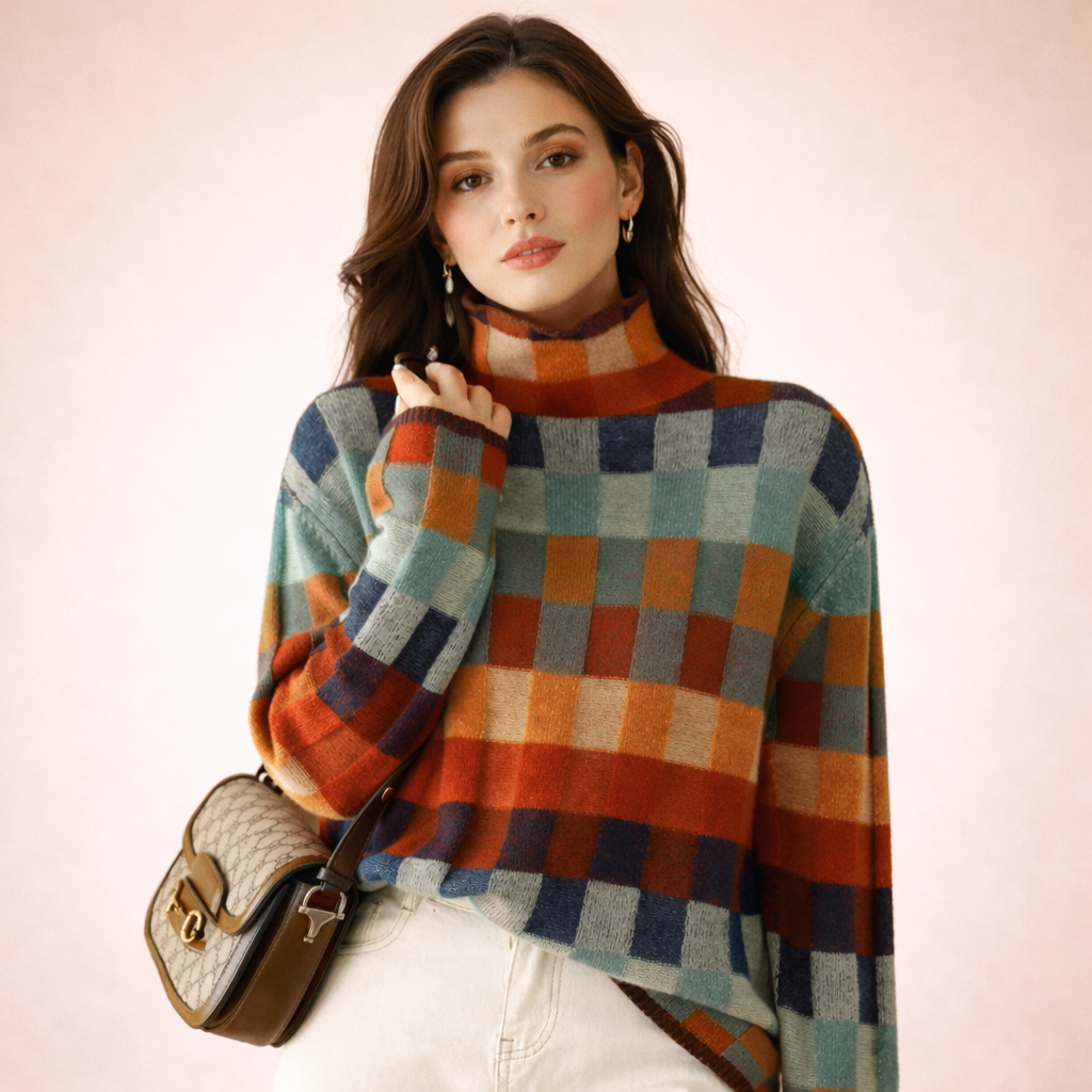 Amara | Multicolored Plaid Turtleneck Sweater